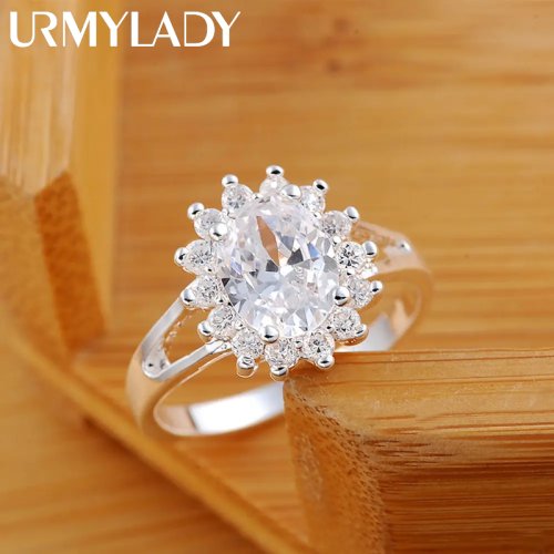 Imagen de Marcas populares, anillos de diamantes de moissanita con flor de cristal de Plata de Ley 925 para mujer, regalos de fiesta de boda a la moda, joyería