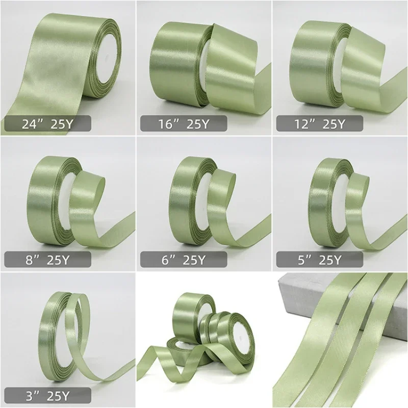 Imagen de Cinta Verde Salvia Matcha de 22 Metros - Ideal para Envoltura de Regalos, Arreglos Florales, Manualidades y Decoración DIY para Hogar y Bodas