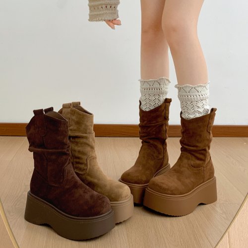 Immagine di Stivaletti da Donna con Suola Spessa e Piattaforma Robusta, Design Punta Tonda Slip-On, Scarpe Autunno-Inverno 2025