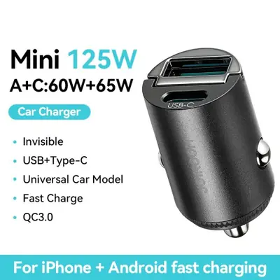 Image de Chargeur Voiture 125W USB-C PD QC - Double Port Rapide