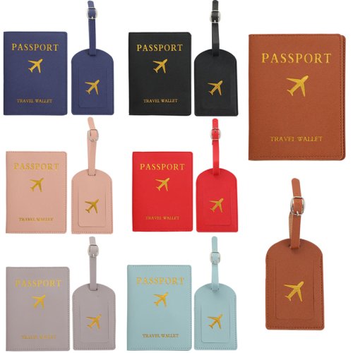 Image of Elegant PU Leather Travel Passport Cover & Luggage Tag Set – Secure ID Holder and Bag Identifier for Stress-Free Journeys