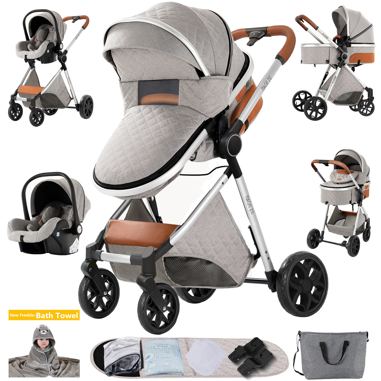 Image de Poussette 3 en 1 Luxe pour Bébé - Légère & Pliable