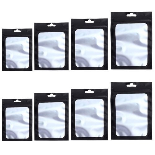 Image of 50-Pack Black Flat Foil Mylar Bags with One-Side Clear Window – Thick, Resealable, Smell-Proof Ziplock for Bath Salts, Cosmetics, and Jewelry Packaging