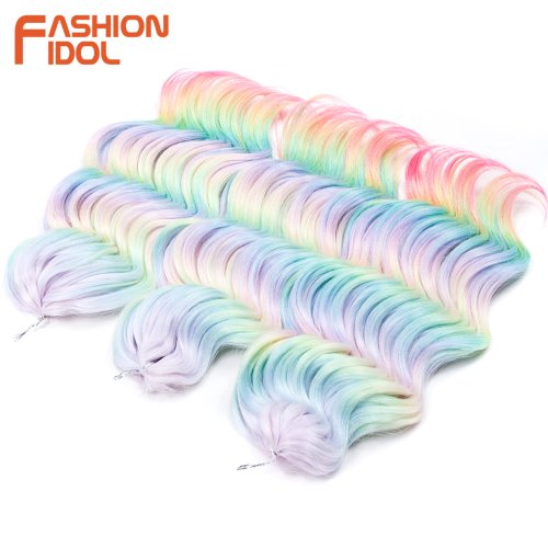 Bild von FASHION IDOL 16 Zoll 3 Stück tief gewelltes Twist-Häkelhaar, synthetisches lockiges Haar, Häkelzöpfe, Ombre-Regenbogen-Flechthaarverlängerung