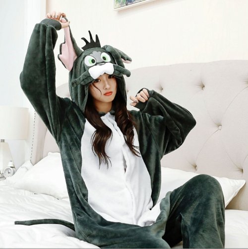 Imagen de Pijama de franela con capucha para adultos, mono de ratón, Tom, gato, Kigurumi, Animal de dibuj...