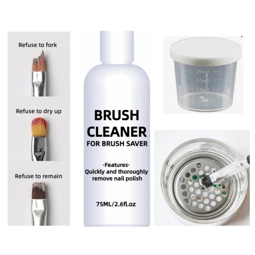 Immagine di Set Completo di Strumenti per Manicure con Liquido Naturale per Pulizia Spazzole da Unghie - Contenitore da 75 ml con Filtro Incluso