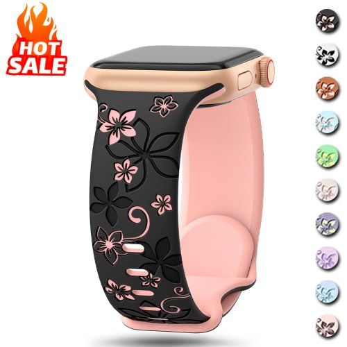 Bild von Blumen-Gravur Armband für Apple Watch – Elegantes Silikonband