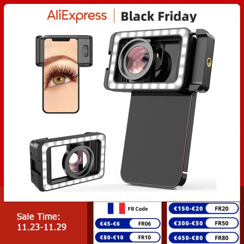 Bild von APEXEL Neue verbesserte HD 15x Super-Makroobjektiv mit LED-Fülllicht, Universalklemme, Mikroobjektive für iPhone, Samsung, alle Smartphones
