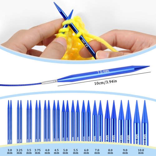 Image of Premium Interchangeable Circular Knitting Needles Set with Blue Handles – Complete DIY Knitting Kit for Yarn Crafting, Weaving & Sewing Projects – Ideal Gift for Knitters