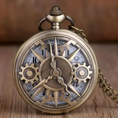 Image de Montre de Poche Steampunk en Bronze - Design Rétro avec Chaîne