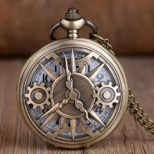Image de Montre de Poche Steampunk en Bronze - Design Rétro avec Chaîne