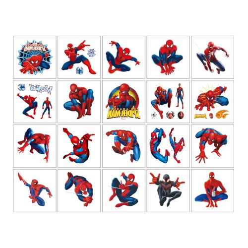 Immagine di 20 Adesivi Tatuaggio Temporanei Spiderman per Bambini - Cartoni Animati, Body Art Carino e Divertente per Feste, Cosplay e Regali di Compleanno