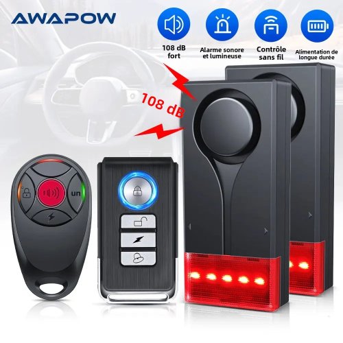 Bild von Awapow Kabelloser Vibrationssensor-Alarm mit 108 dB Lautstärke, LED-Licht, Fernbedienung und Tür-/Fensterkontrolle – Hochleistungs-Heim- und Autosicherheitssystem