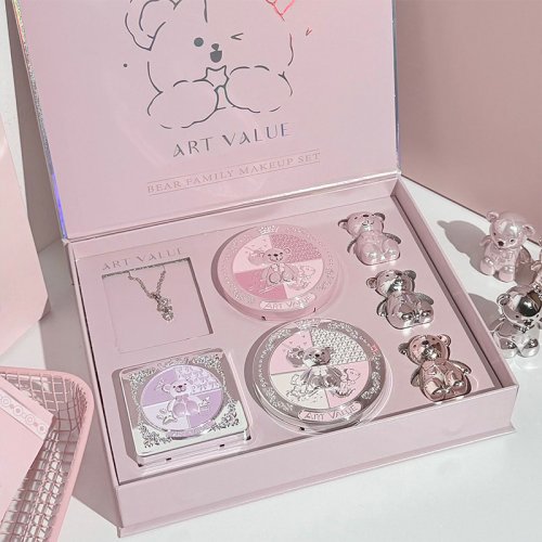 Bild von ART VALUE 7-teiliges Make-up-Set mit 3 Farben Matt-Lippenstift, 1 Puder, 1 Rouge, 1 Lidschattenpalette, 1 Halskette Beauty Make-up-Sets