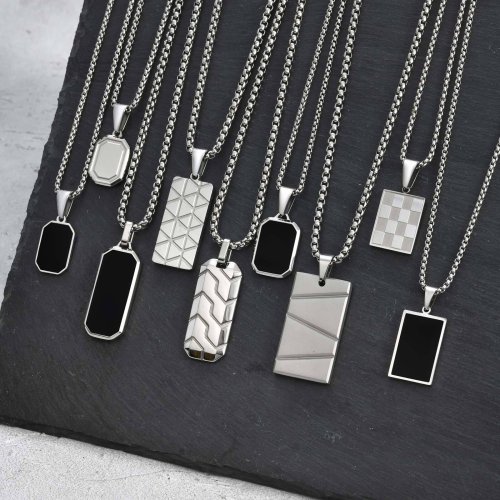 Image of Stainless Steel Military Dog Tag Necklace for Men and Boys – Black and Silver Color with Box Chain – Durable Fashion Jewelry Gift