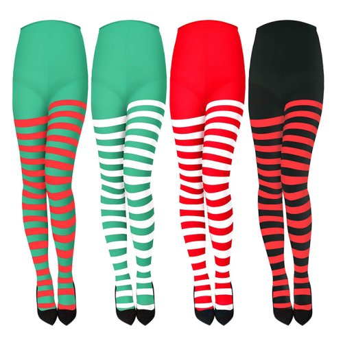Image de Collants Rayés Rouge & Noir - Cuisse Haute pour Fêtes & Cosplay