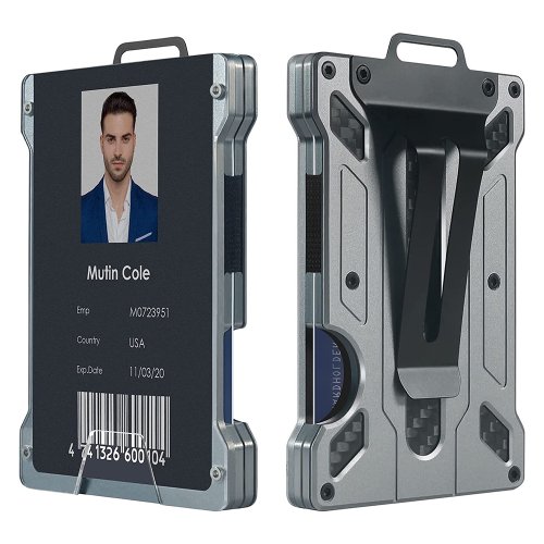 Afbeelding van Slanke Aluminium Portemonnee voor Heren met RFID-Blokkering, Geldclip en Doorzichtig ID-Venster – Houdt 15 Kaarten Op