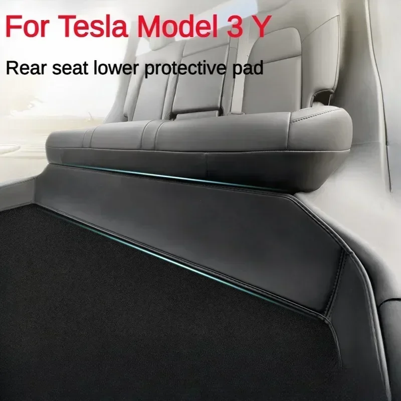 Imagen de Alfombrilla protectora inferior del asiento trasero para Tesla Model 3 Y, Protector de cojín envolvente completo, almohadilla antisuciedad, accesorios de cuero para coche