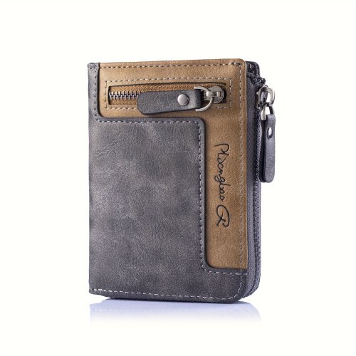 Afbeelding van Heren retro korte portemonnee multifunctionele mode rits PU lederen portemonnee Hoge kwaliteit creditcardhouder Ideaal cadeau voor mannen