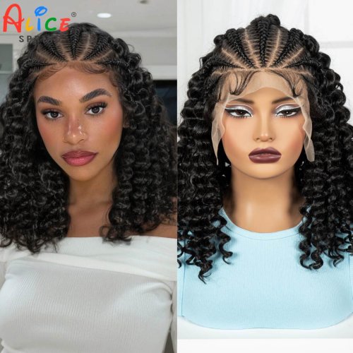 Zdjęcie Peruka Bob z Kręconymi Włosami 16 Cali, Typ Lace Frontal 13x6 z Warkoczykami Cornrow – Syntetyczna Peruka z Głębokimi Falami, Brazylijskie Włosy Remy dla Czarnoskórych Kobiet