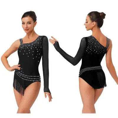 Image de Costume de Danse Élégant pour Femmes - Paillettes & Franges