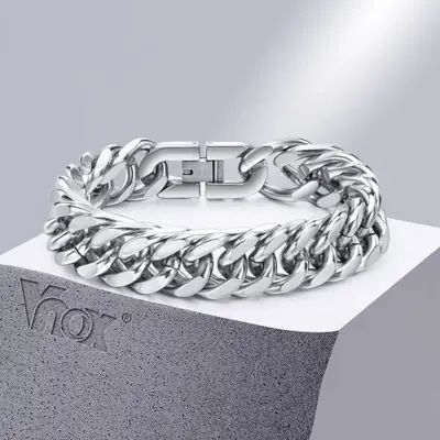 Image de Bracelet Chaîne Cubaine Homme 15mm Acier Inoxydable