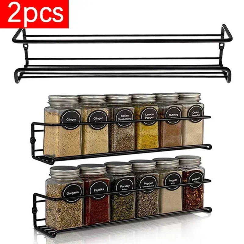 Imagen de Organizador de Cocina con Estantes Colgantes de Metal para Hogar y Restaurante, Estante de Condimentos Montado en la Pared, Almacenamiento de Especias, Pack de 2 Unidades