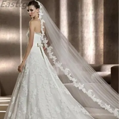 Image de Voile de Mariée Blanc Ivoire 3m - Dentelle & Peigne