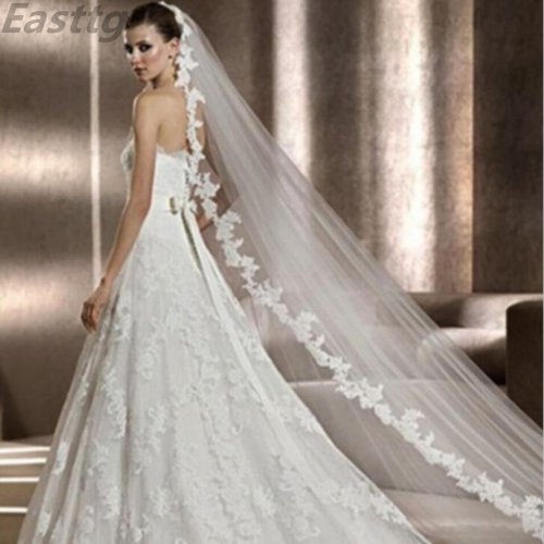 Image de Voile de Mariée Blanc Ivoire 3m - Dentelle & Peigne