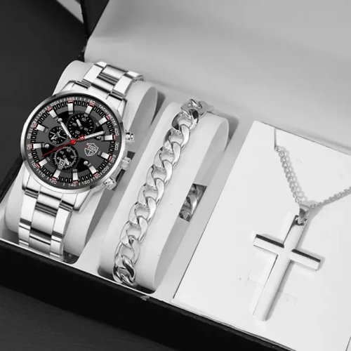 Imagen de Reloj de Pulsera para Hombre con Calendario, Acero Inoxidable y Diseño de Lujo - Set de 3 Unidades