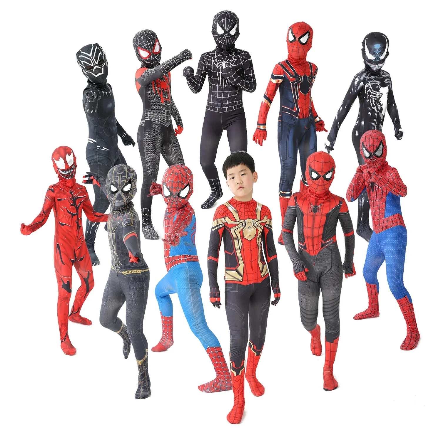 Image of Kids Superhero Costume Set - Spider-Man, Black Panther, Venom Cosplay Outfit for Halloween, Christmas, Party & Role Play - Perfect Children's Gift