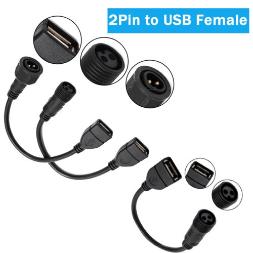 Imagen de Conector USB Hembra de 2 Pines a USB Macho para Panel Solar - Adaptador de Línea de Conversión Resistente al Agua