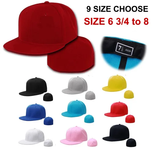 Zdjęcie Czapka z daszkiem typu trucker, pełna, dopasowana, nowa, rozmiar plus size, męska, hip-hopowa, gładka, bejsbolówka, snapback, bez nadruku, płaski daszek, styl era.