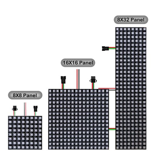 Zdjęcie Elastyczny Panel LED WS2812B 8x8, 16x16, 8x32 – Indywidualnie Adresowalny Ekran Matrycowy RGB z Zasilaniem DC 5V