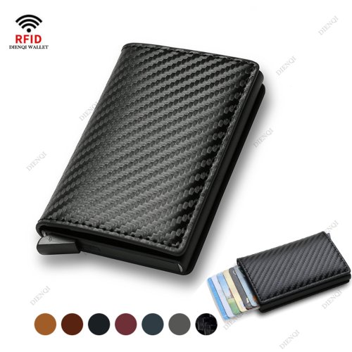 Image of Premium Carbon Fiber RFID-Blocking Trifold Wallet for Men – Slim Black Leather Credit Card Holder with Magic Design