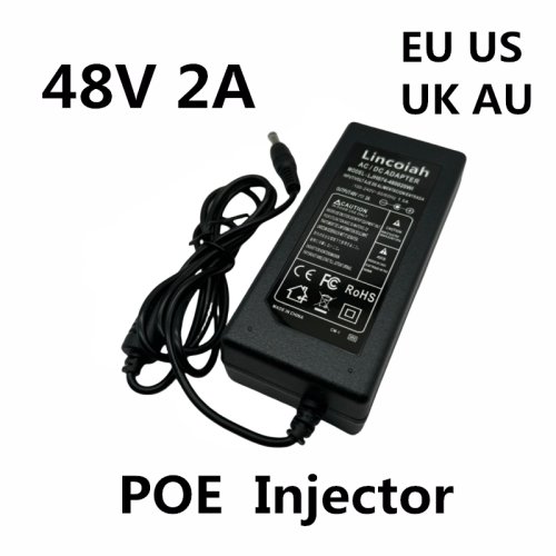 Imagen de Adaptador de fuente de alimentación POE DC 48V 2A 2000MA 96W 48 V voltios para vigilancia de seguridad CCTV inyector POE cámara IP Ethernet teléfono