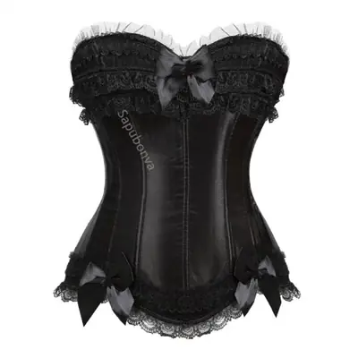 Image de Bustier Corset Overbust Grande Taille - Satin Gothique Rouge & Blanc