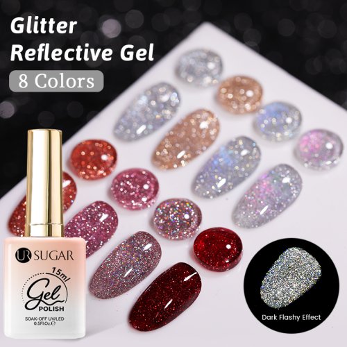 Imagen de Esmalte de Uñas en Gel Reflectante Plateado 15ml - Brillo Brillante Semipermanente con Efecto UV para Manicura Artística