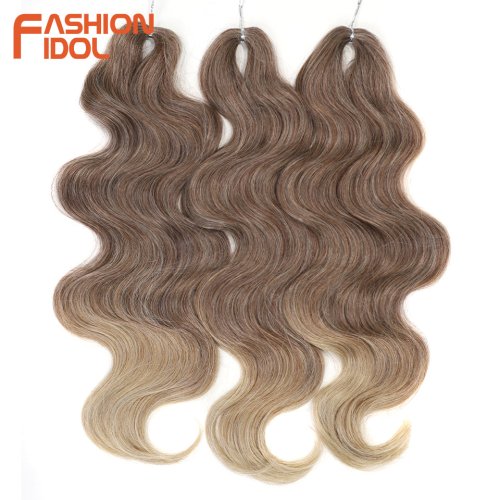 Immagine di Estensioni Capelli Sintetici Ombre Bionde 24 Pollici - Treccia Intrecciata a Onda del Corpo in 3 Pezzi con Capelli All'Uncinetto Naturali