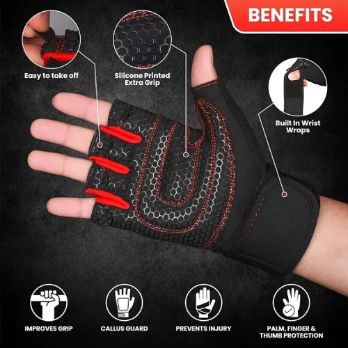 Image of Premium Shockproof Gym Gloves for Men and Women – Breathable Fitness Weight Lifting Wrist Support Gloves for Bodybuilding, Training, Cycling & Sports Exercise