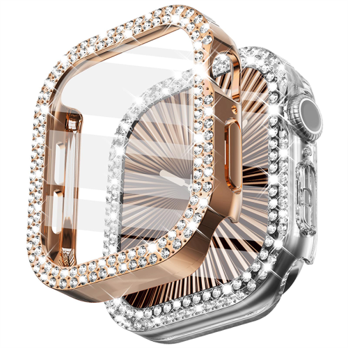 Zdjęcie Diamentowe Etui z Ochraniaczem Ekranu dla Apple Watch 40mm/44mm/41mm/45mm – Szklana Ramka z Hartowanym Szkłem, Kompatybilne z Serią 9, 8, 7, 6, 5, 4, SE