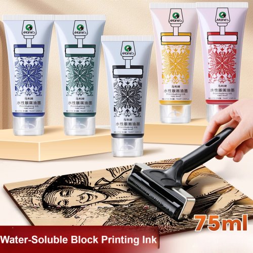 Imagen de Tinta de Impresión Natural a Base de Agua 75 ml – Ideal para Arte Textil, Papel y Cartón con Placas de Linóleo, Madera, Bloque Blando o Poliespuma