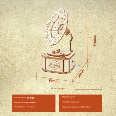 Kit Puzzle 3D Boîte à Musique en Bois - Assemblez Votre Gramophone