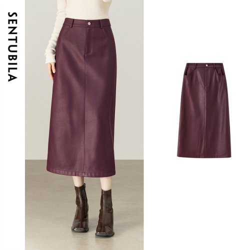 Imagen de Falda Midi de Cuero Sintético - Estilo Moderno y Cómodo