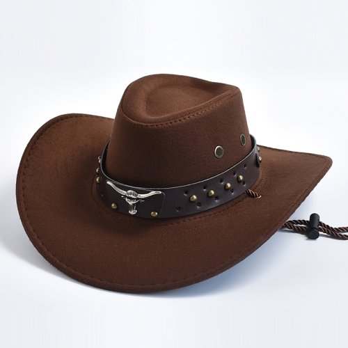 Zdjęcie Sztuczny zamsz Western Cowboy Hats Vintage Big-edge Gentleman Cowgirl Jazz Hat Holiday Party Cosplay Hat