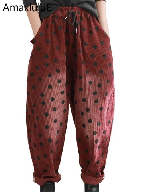 Immagine di Pantaloni Harem in Velluto a Coste Invernali Donna 2024 - Stile Coreano Vintage, Morbidi e Caldi per Tempo Libero
