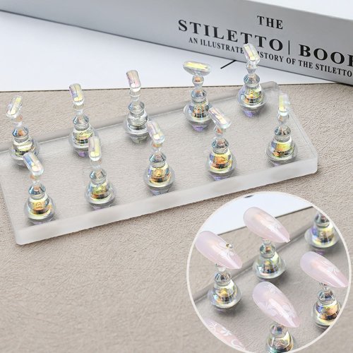 Immagine di Supporto Magnetico per Unghie Finte Trasparente Aurora - Set da 10 Pezzi in Acrilico per Display e Formazione di Manicure