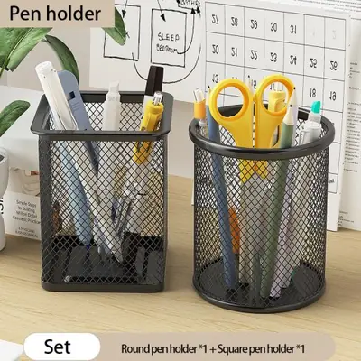 Image de Organisateur de Bureau Métal Noir - Porte-Stylos Élégant