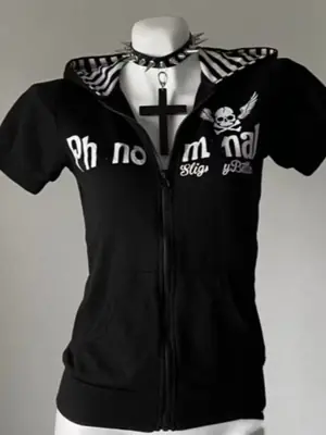Image de Y2K Crâne Imprimé - Cardigan Zippé Court Femme