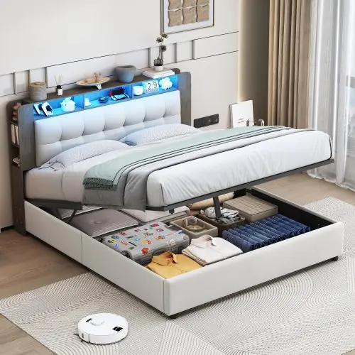 Image de Lit Double Velours avec Rangement Hydraulique